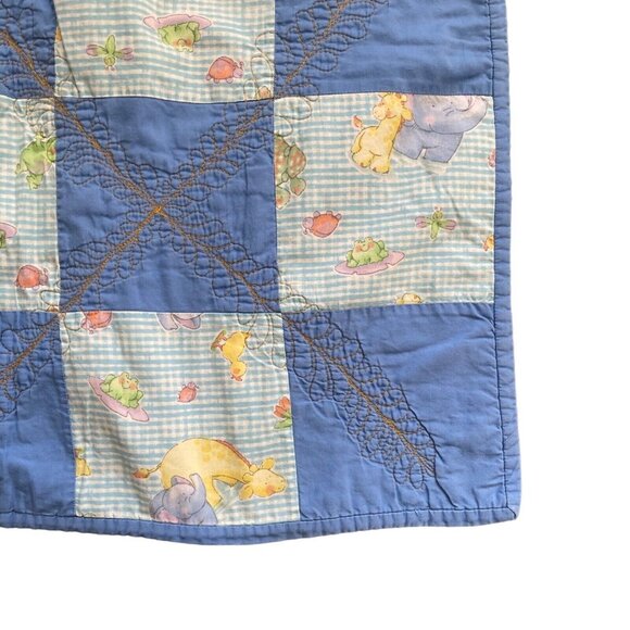 Vintage Baby Quilt Blanket Animals Blue Frog Turtle 53 1/2 x 51 Handmade Cover - Picture 6 of 14